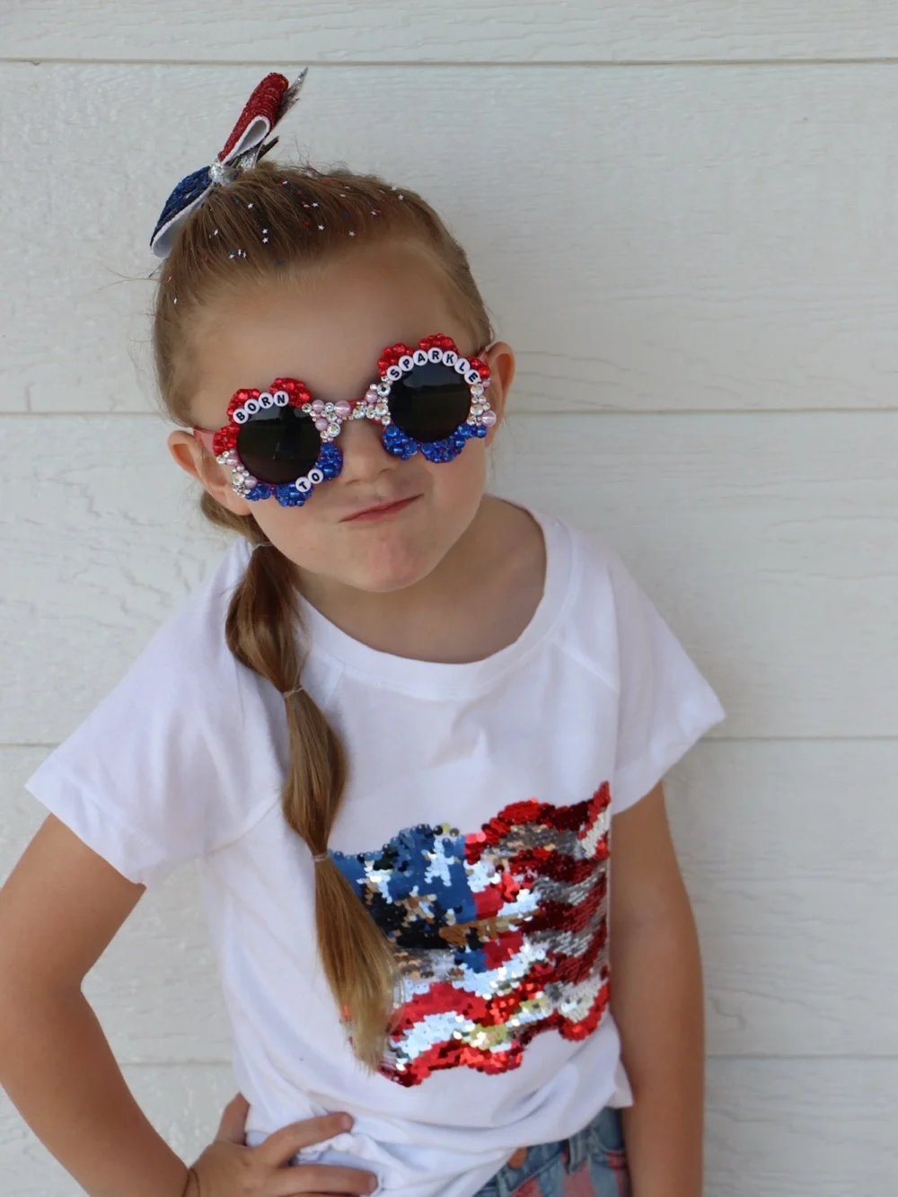 Embellished Round Sunglasses - Red, Blue, white/Silver